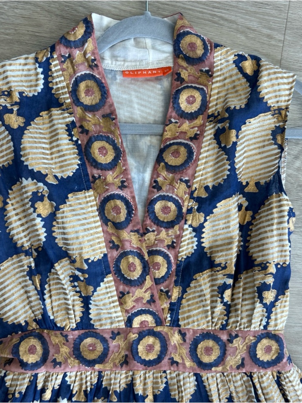 Oliphant Agra Women’s XS Navy Print Maxi Dress V-Neck Tiered Cotton Boho NWOT - Picture 8 of 10